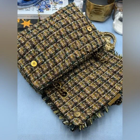 🆕 KURT GEIGER LONDON 🧿 NWOT Large Kensington X Tweed Shoulder Bag, Black Brown - Picture 11 of 16